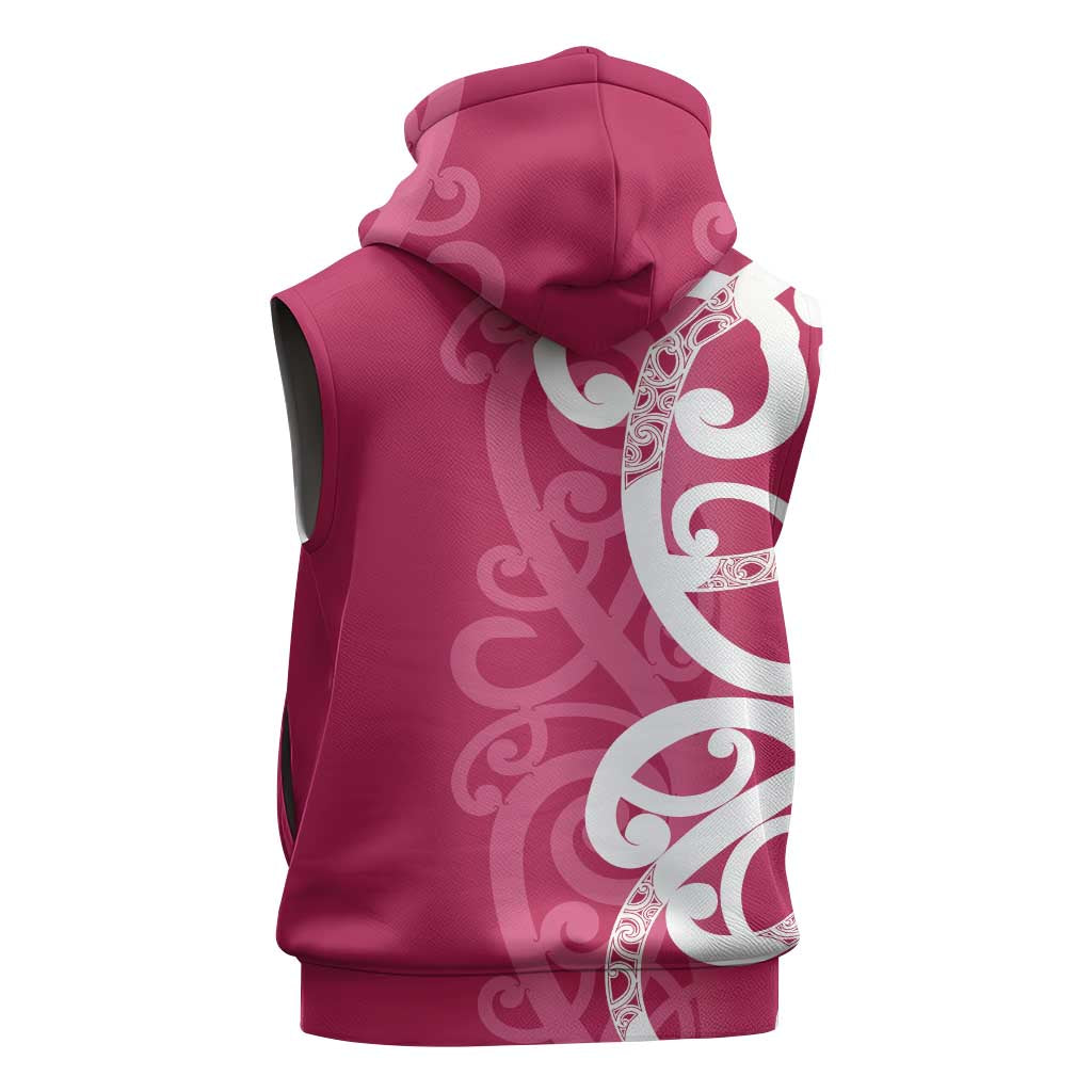 Breast Cancer Awareness Maori Sleeveless Zip Hoodie Koru Kowhaiwhai - Polynesian Pride