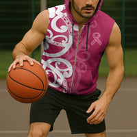 Breast Cancer Awareness Maori Sleeveless Zip Hoodie Koru Kowhaiwhai - Polynesian Pride