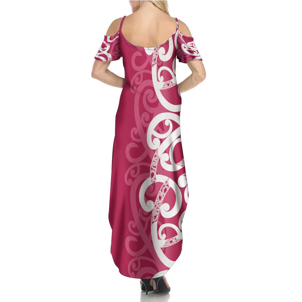 Breast Cancer Awareness Maori Summer Maxi Dress Koru Kowhaiwhai - Polynesian Pride