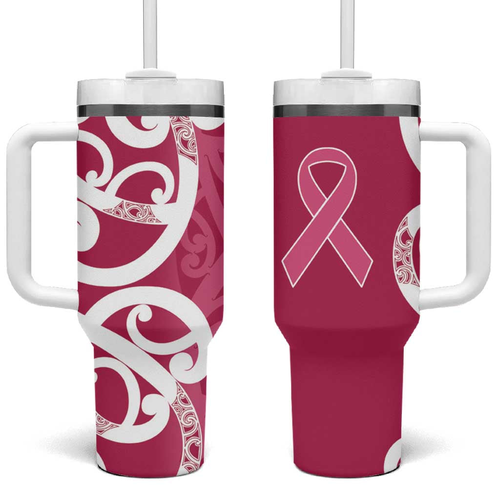 Breast Cancer Awareness Maori Tumbler With Handle Koru Kowhaiwhai - Polynesian Pride