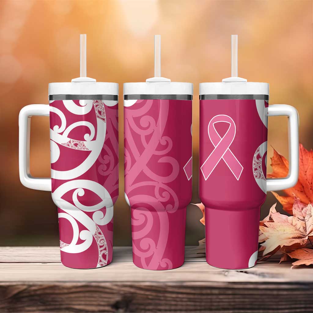 Breast Cancer Awareness Maori Tumbler With Handle Koru Kowhaiwhai - Polynesian Pride