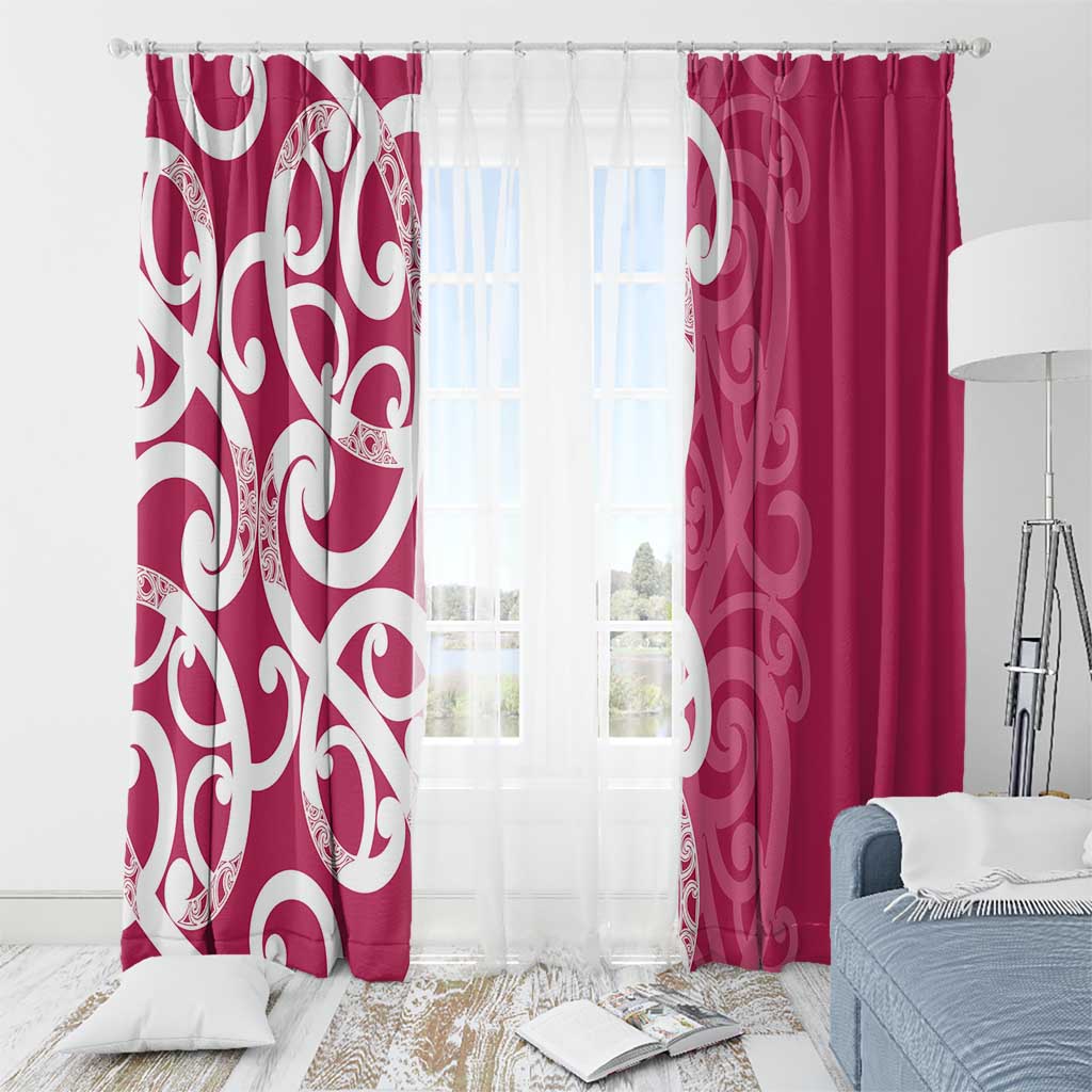 Breast Cancer Awareness Maori Window Curtain Koru Kowhaiwhai - Polynesian Pride