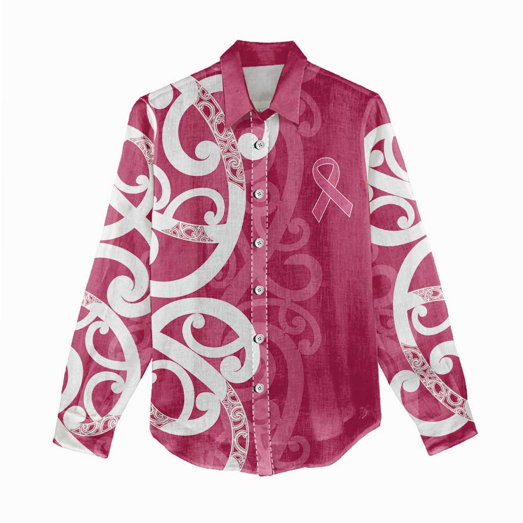 Breast Cancer Awareness Maori Women Casual Shirt Koru Kowhaiwhai - Polynesian Pride