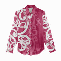 Breast Cancer Awareness Maori Women Casual Shirt Koru Kowhaiwhai - Polynesian Pride
