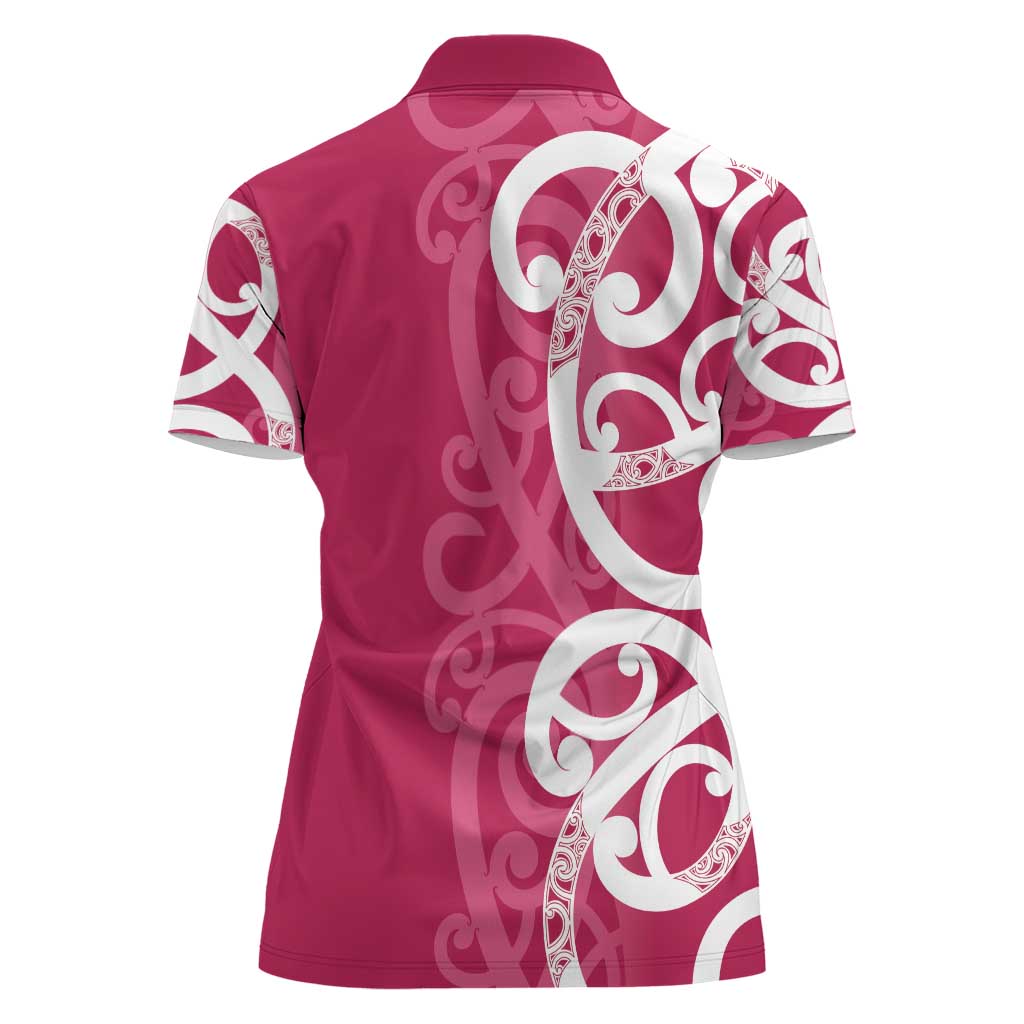 Breast Cancer Awareness Maori Women Polo Shirt Koru Kowhaiwhai - Polynesian Pride