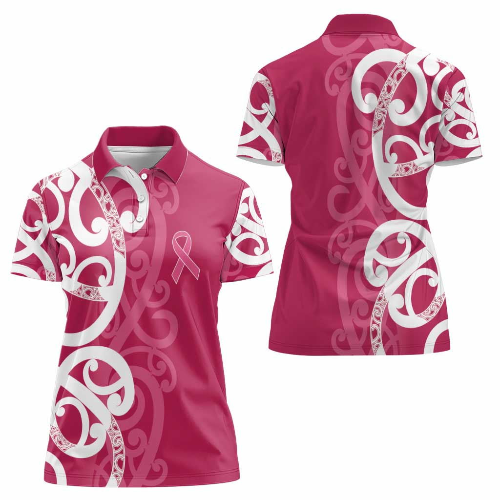 Breast Cancer Awareness Maori Women Polo Shirt Koru Kowhaiwhai - Polynesian Pride