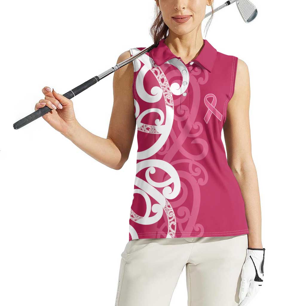 Breast Cancer Awareness Maori Women Sleeveless Polo Shirt Koru Kowhaiwhai - Polynesian Pride