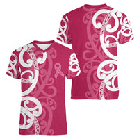 Breast Cancer Awareness Maori Women V-Neck T-Shirt Koru Kowhaiwhai - Polynesian Pride