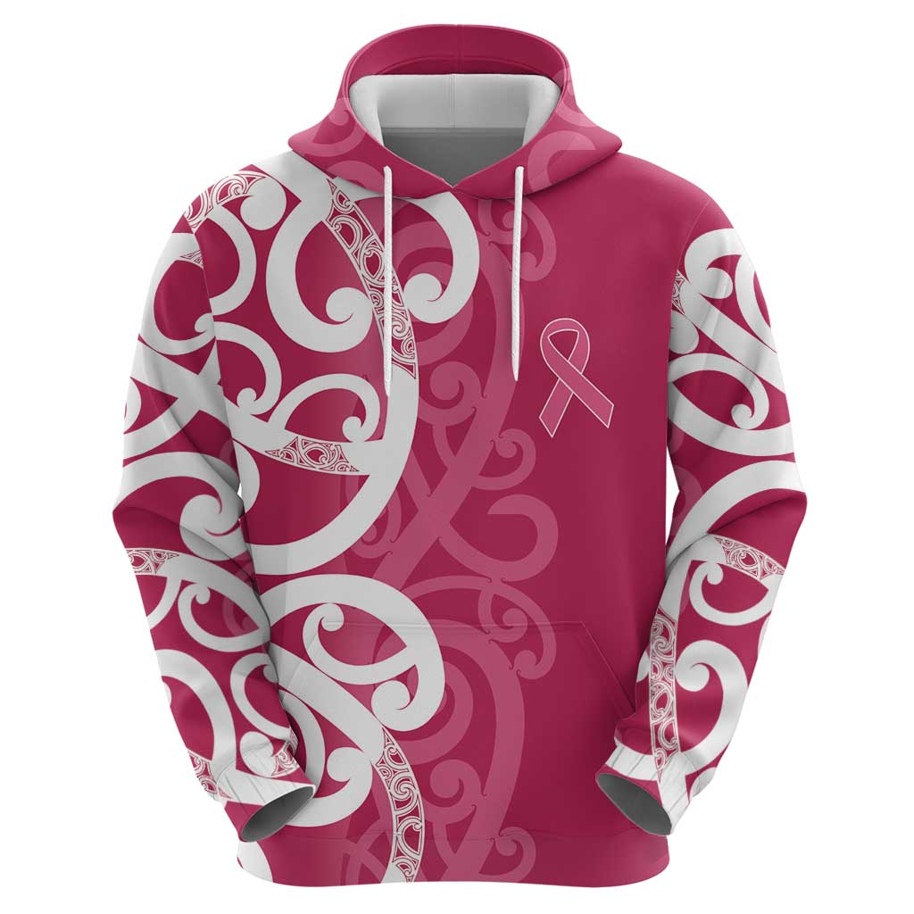 Breast Cancer Awareness Maori Zip Hoodie Koru Kowhaiwhai - Polynesian Pride