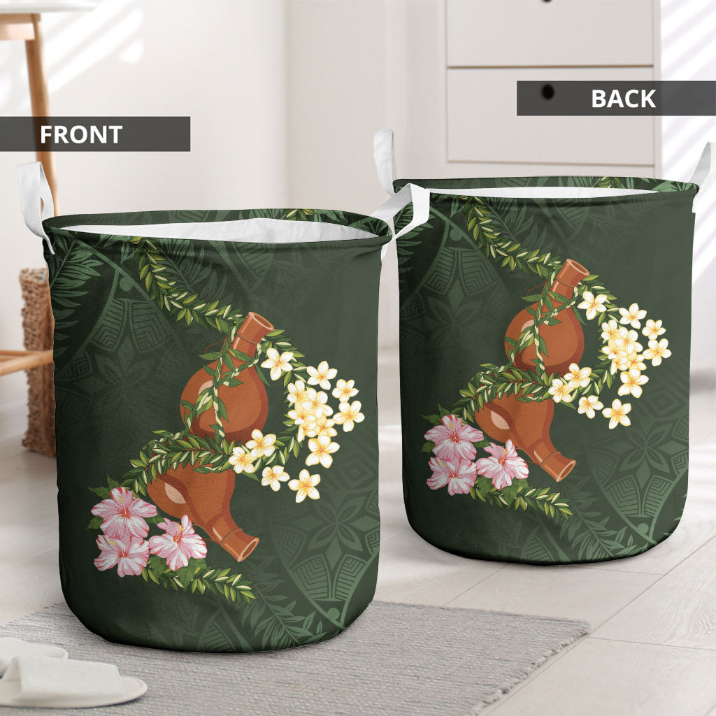 Aloha Hawaii Ipu Gourd Mix Maile Lei Laundry Basket Sage Green LT7 - Polynesian Pride