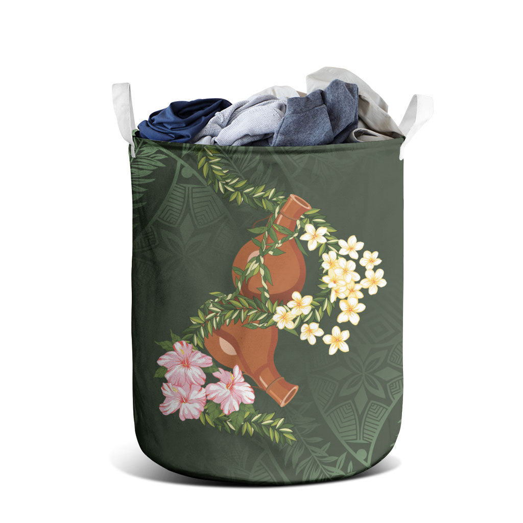 Aloha Hawaii Ipu Gourd Mix Maile Lei Laundry Basket Sage Green LT7 - Polynesian Pride