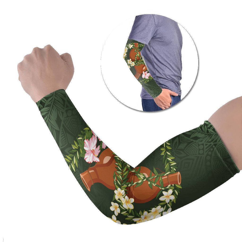 Aloha Hawaii Ipu Gourd Mix Maile Lei Arm Sleeves Sage Green