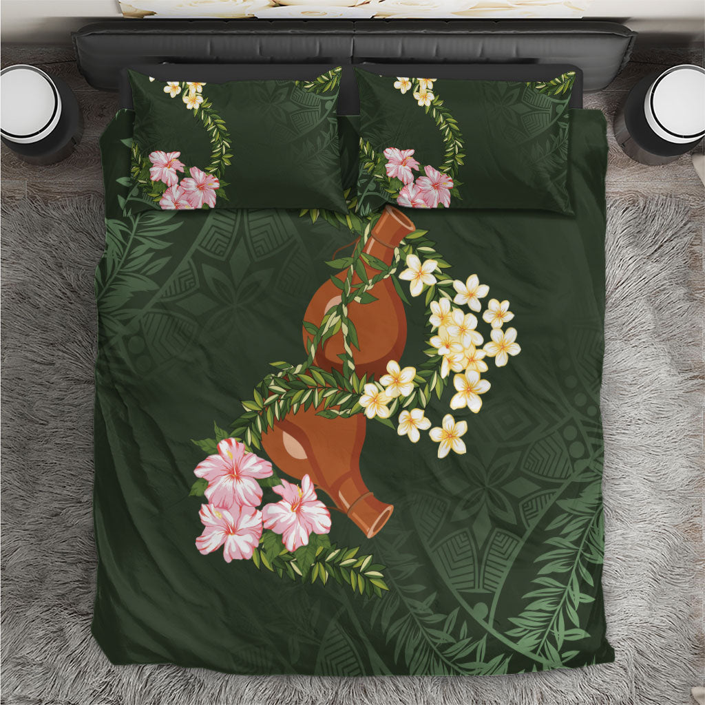 Aloha Hawaii Ipu Gourd Mix Maile Lei Bedding Set Sage Green