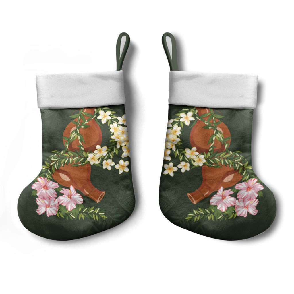 Aloha Hawaii Ipu Gourd Mix Maile Lei Christmas Stocking Sage Green LT7 - Polynesian Pride