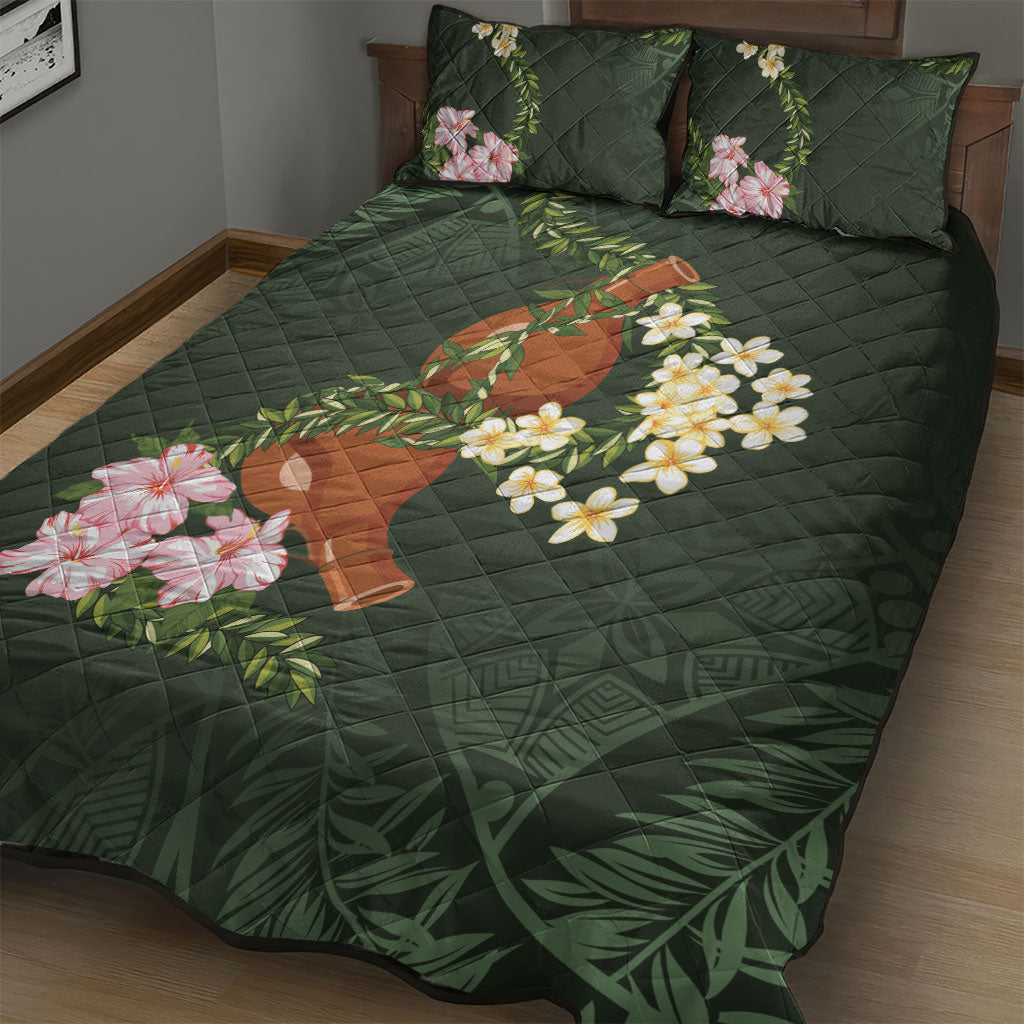 Aloha Hawaii Ipu Gourd Mix Maile Lei Quilt Bed Set Sage Green LT7 - Polynesian Pride