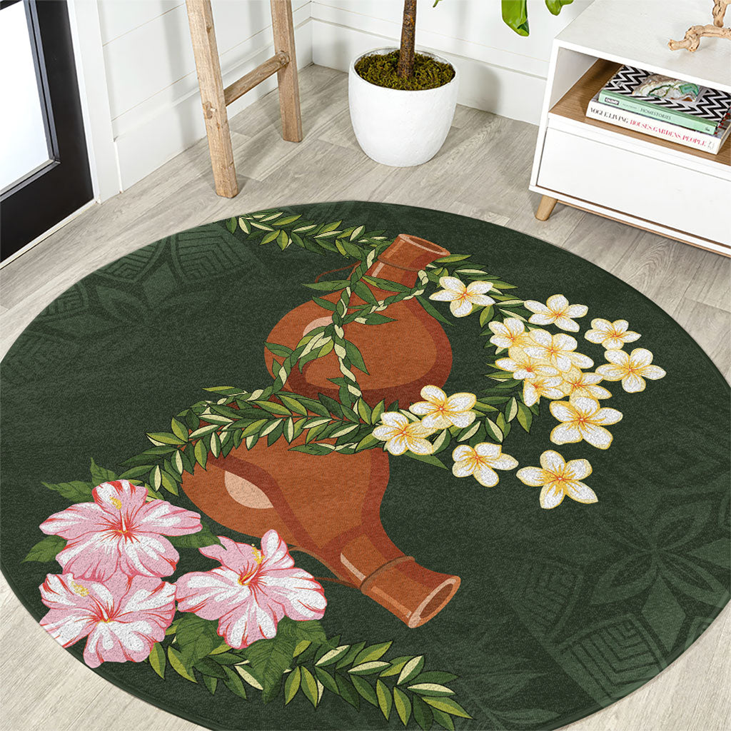 Aloha Hawaii Ipu Gourd Mix Maile Lei Round Carpet Sage Green