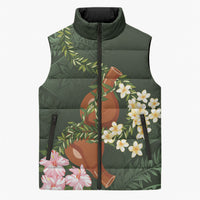 Aloha Hawaii Ipu Gourd Mix Maile Lei Sleeveless Puffer Jacket Sage Green LT7 Unisex Sage Green - Polynesian Pride