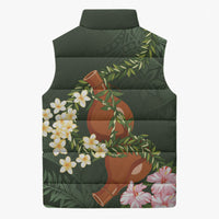 Aloha Hawaii Ipu Gourd Mix Maile Lei Sleeveless Puffer Jacket Sage Green LT7 - Polynesian Pride