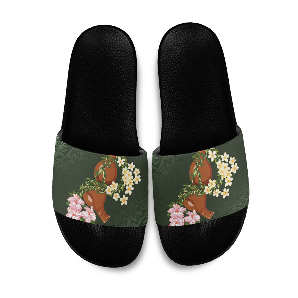 Aloha Hawaii Ipu Gourd Mix Maile Lei Slide Sandals Sage Green