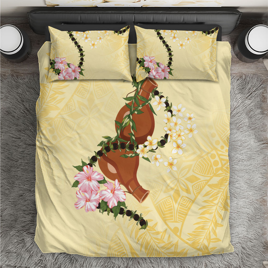 Aloha Hawaii Ipu Gourd Mix Kukui Nut Lei Bedding Set Lemon Yellow