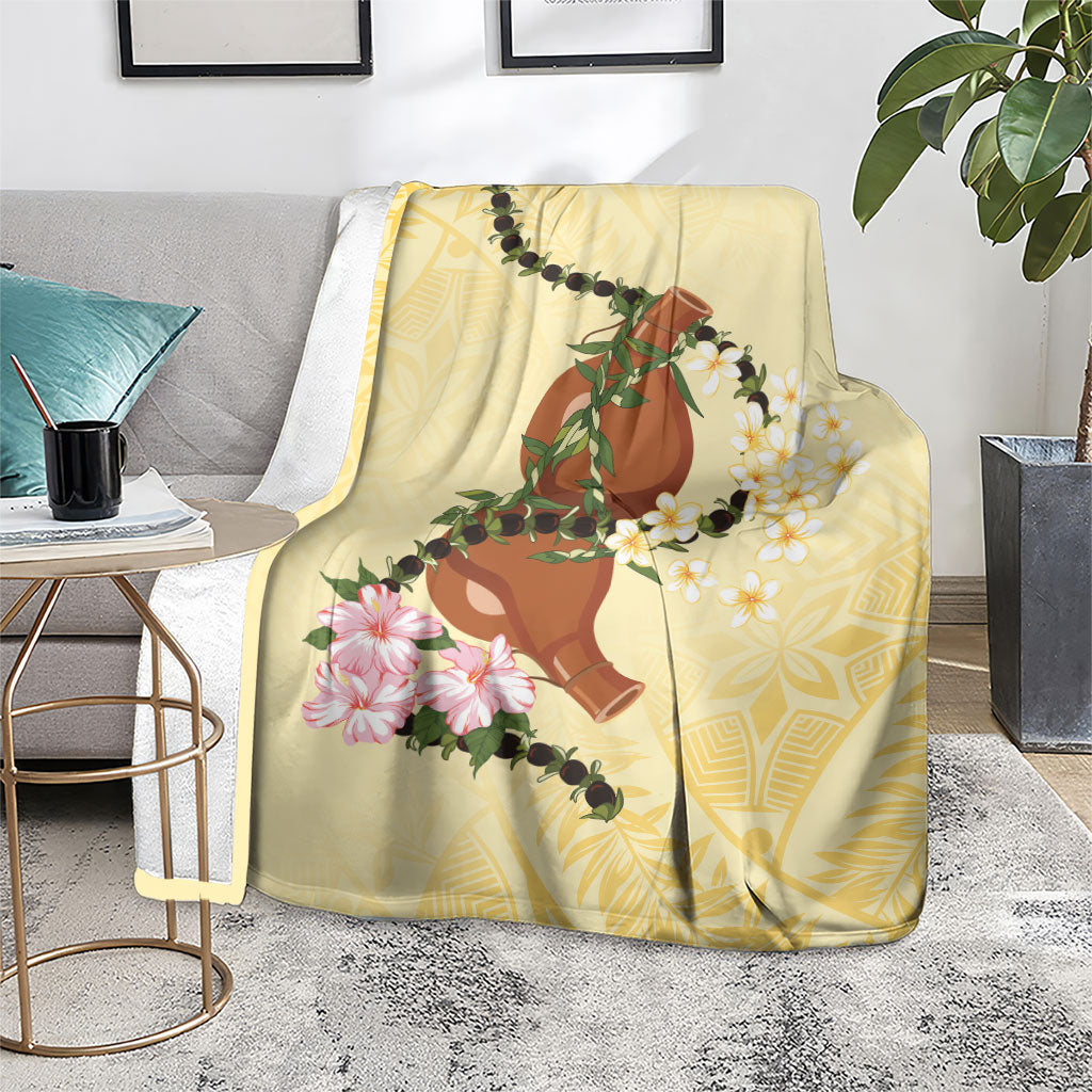 Aloha Hawaii Ipu Gourd Mix Kukui Nut Lei Blanket Lemon Yellow LT7 - Polynesian Pride