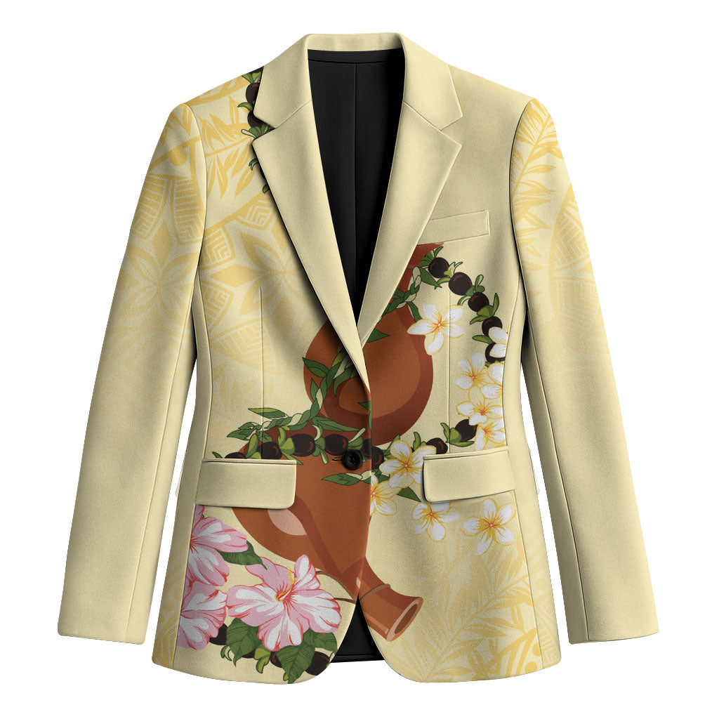 Aloha Hawaii Ipu Gourd Mix Kukui Nut Lei Blazer Lemon Yellow