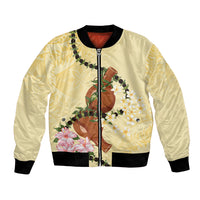 Aloha Hawaii Ipu Gourd Mix Kukui Nut Lei Bomber Jacket Lemon Yellow LT7 Unisex Lemon Yellow - Polynesian Pride