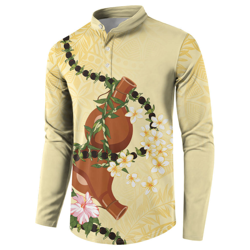 Aloha Hawaii Ipu Gourd Mix Kukui Nut Lei Button Sweatshirt Lemon Yellow LT7 - Polynesian Pride