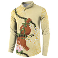 Aloha Hawaii Ipu Gourd Mix Kukui Nut Lei Button Sweatshirt Lemon Yellow LT7 - Polynesian Pride