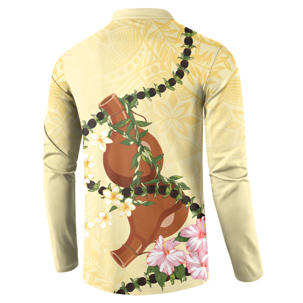Aloha Hawaii Ipu Gourd Mix Kukui Nut Lei Button Sweatshirt Lemon Yellow LT7 - Polynesian Pride