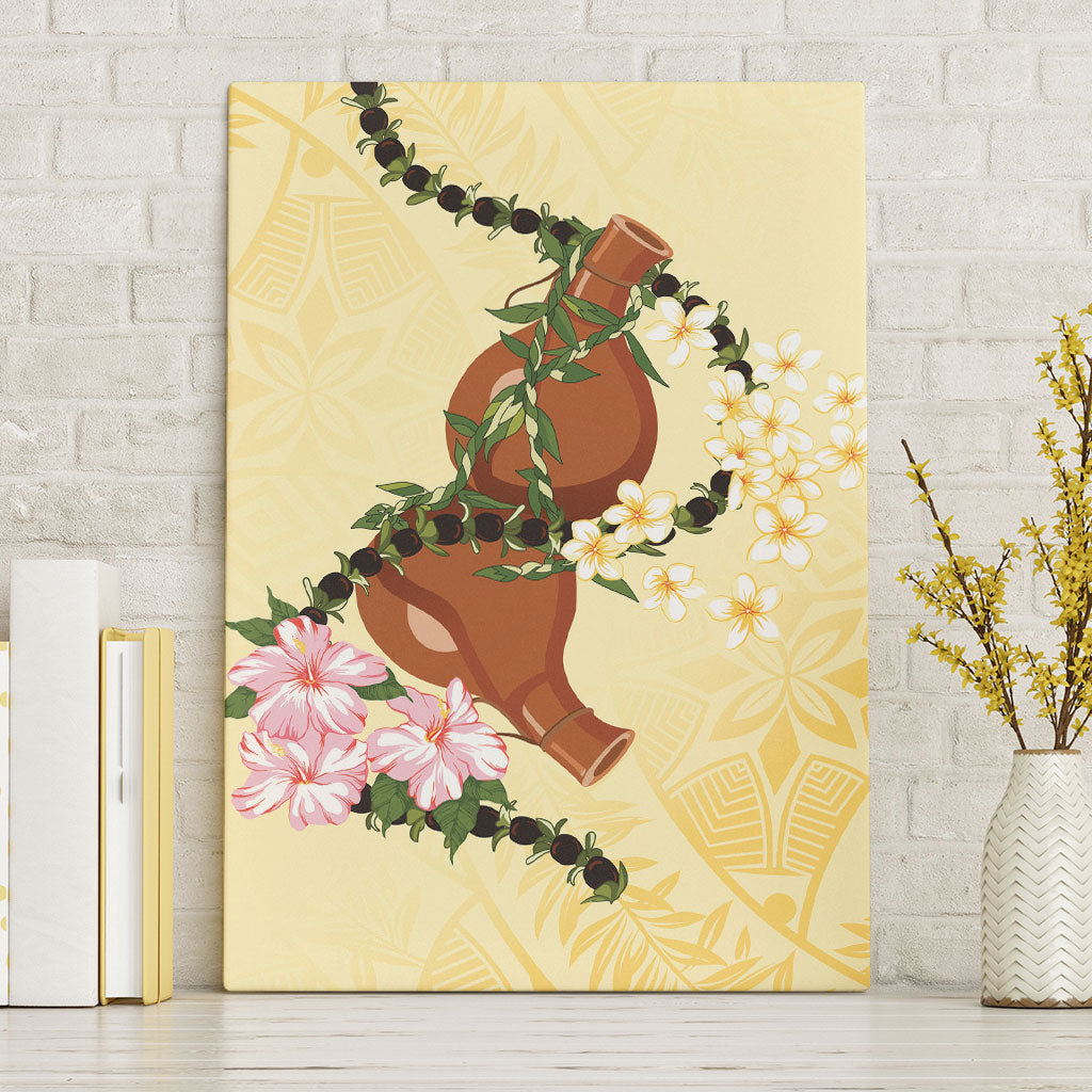 Aloha Hawaii Ipu Gourd Mix Kukui Nut Lei Canvas Wall Art Lemon Yellow LT7 Without Frame Lemon Yellow - Polynesian Pride