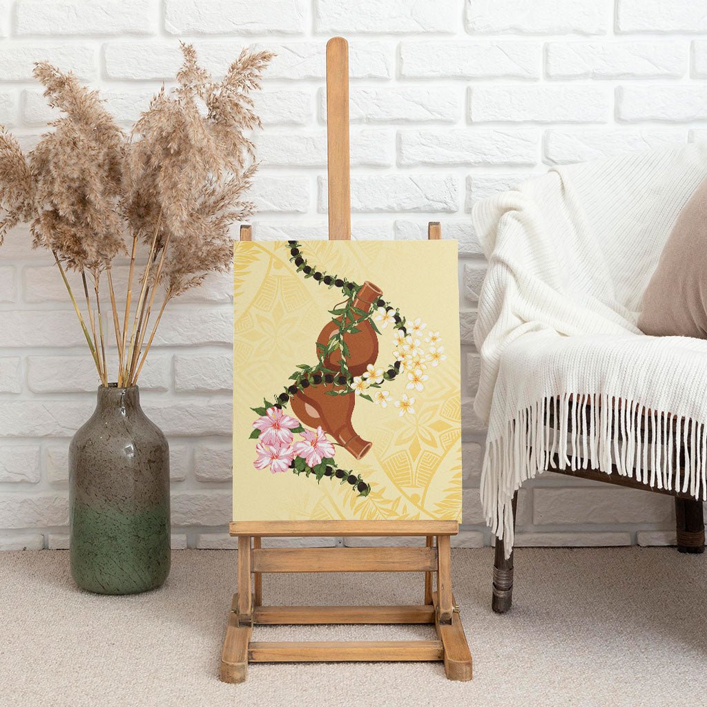 Aloha Hawaii Ipu Gourd Mix Kukui Nut Lei Canvas Wall Art Lemon Yellow LT7 - Polynesian Pride