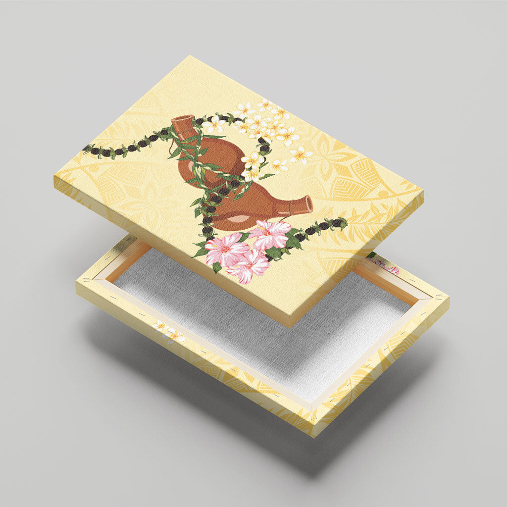 Aloha Hawaii Ipu Gourd Mix Kukui Nut Lei Canvas Wall Art Lemon Yellow LT7 - Polynesian Pride