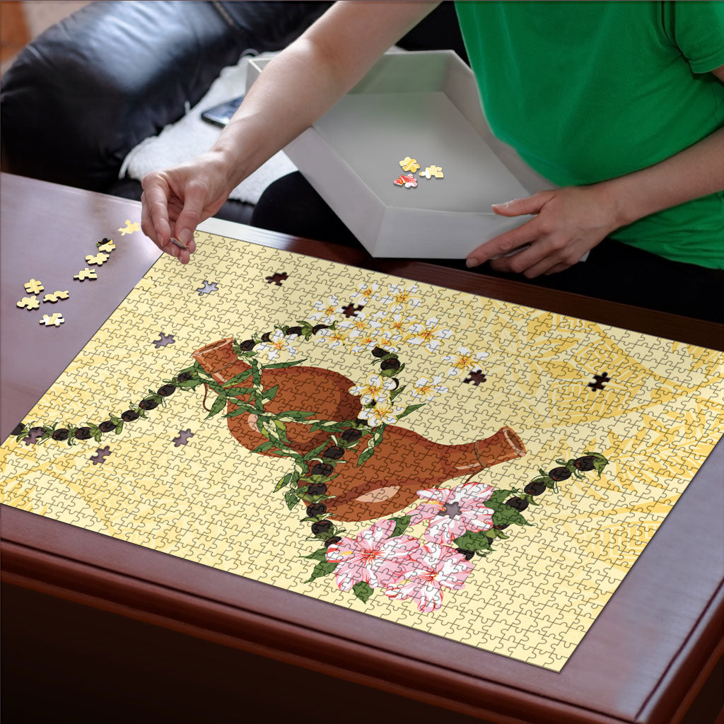 Aloha Hawaii Ipu Gourd Mix Kukui Nut Lei Puzzle Lemon Yellow LT7 - Polynesian Pride