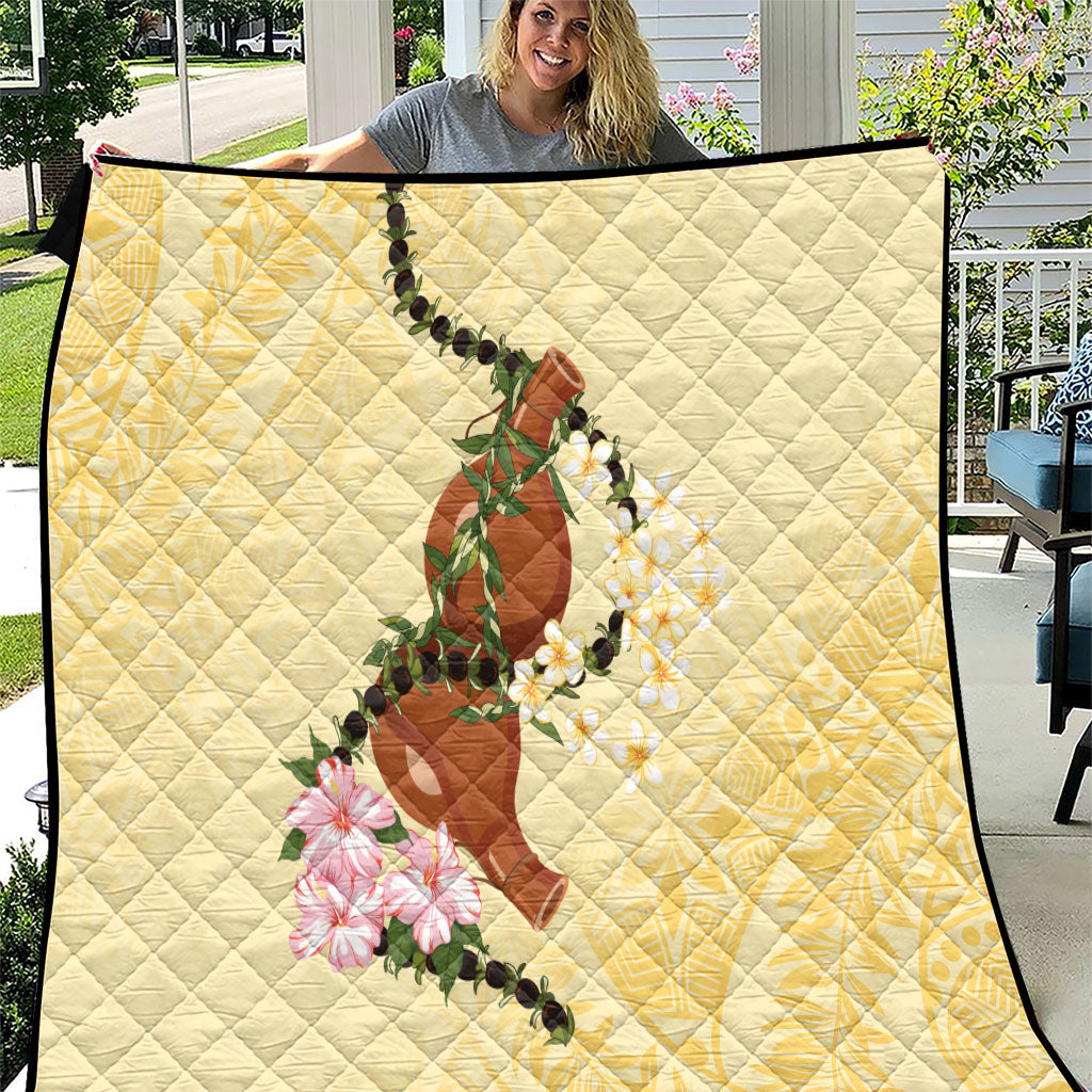 Aloha Hawaii Ipu Gourd Mix Kukui Nut Lei Quilt Lemon Yellow