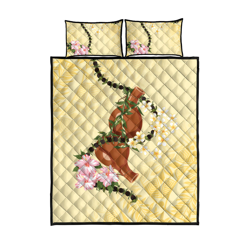 Aloha Hawaii Ipu Gourd Mix Kukui Nut Lei Quilt Bed Set Lemon Yellow LT7 - Polynesian Pride