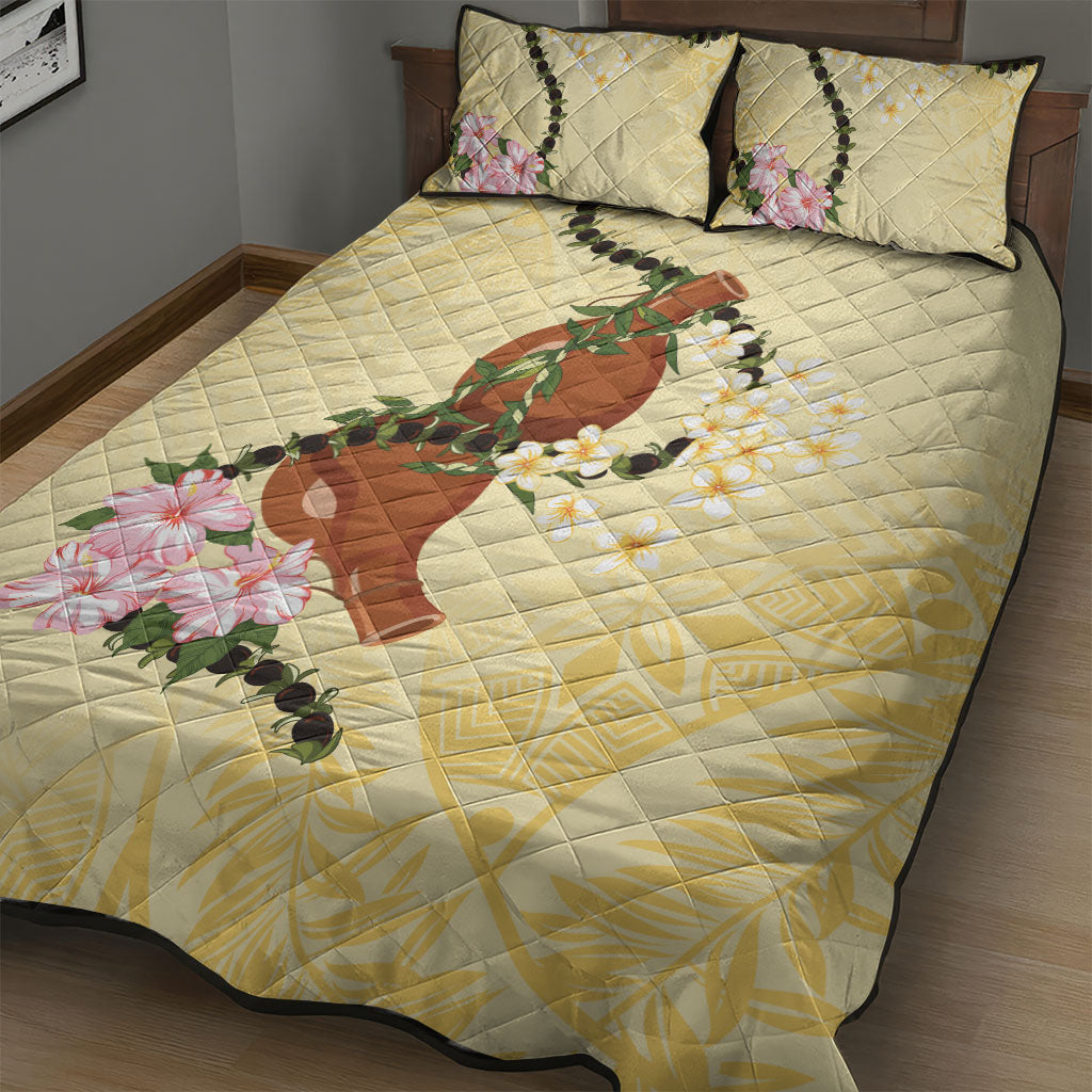Aloha Hawaii Ipu Gourd Mix Kukui Nut Lei Quilt Bed Set Lemon Yellow LT7 - Polynesian Pride