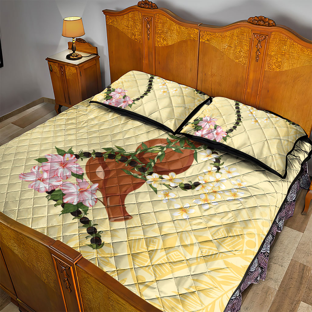 Aloha Hawaii Ipu Gourd Mix Kukui Nut Lei Quilt Bed Set Lemon Yellow LT7 - Polynesian Pride