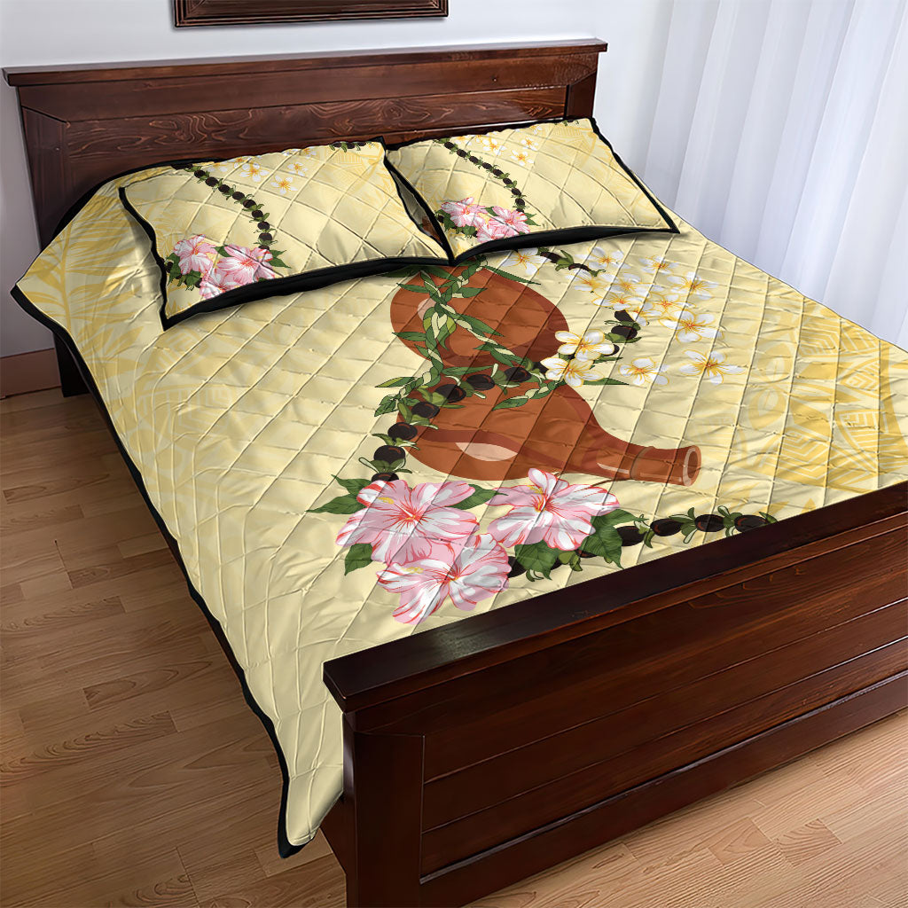 Aloha Hawaii Ipu Gourd Mix Kukui Nut Lei Quilt Bed Set Lemon Yellow LT7 - Polynesian Pride