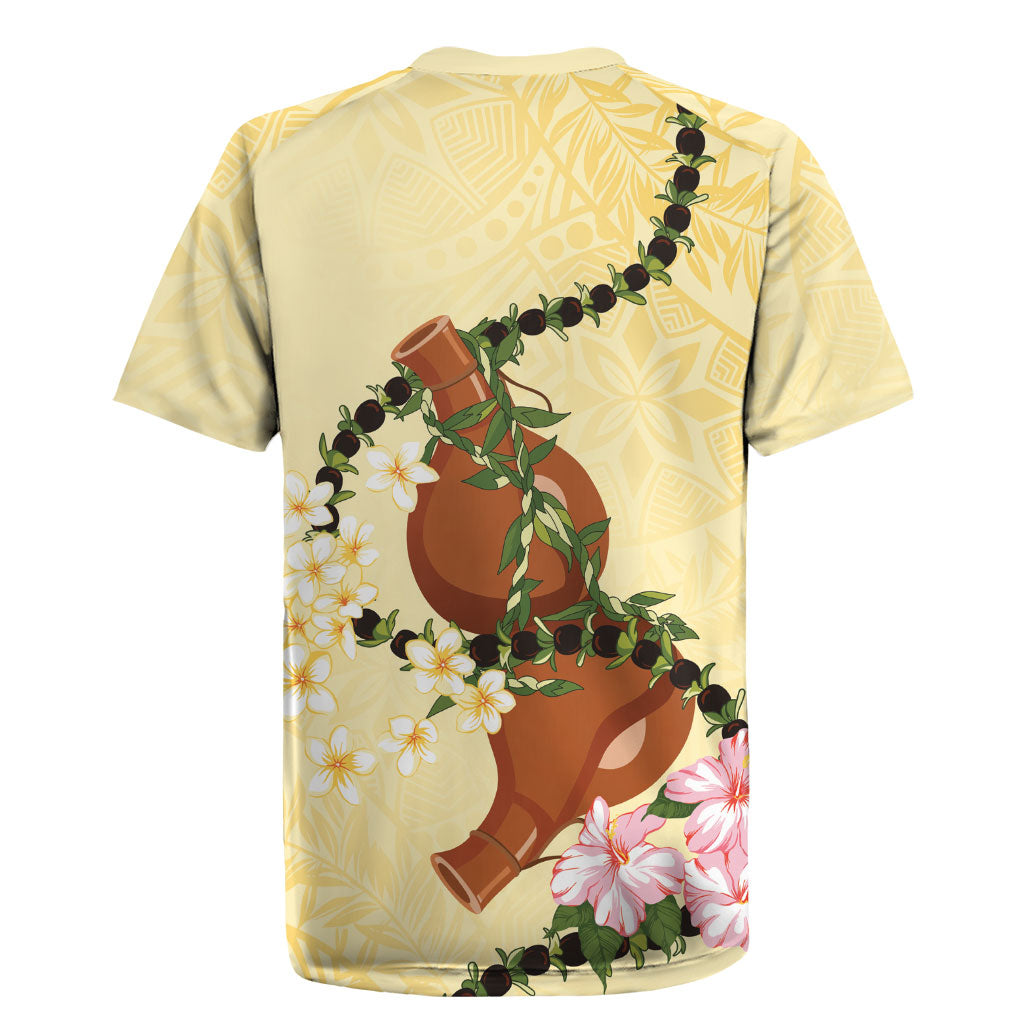 Aloha Hawaii Ipu Gourd Mix Kukui Nut Lei Rugby Jersey Lemon Yellow LT7 - Polynesian Pride