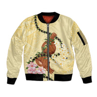 Aloha Hawaii Ipu Gourd Mix Kukui Nut Lei Sleeve Zip Bomber Jacket Lemon Yellow LT7 Unisex Lemon Yellow - Polynesian Pride