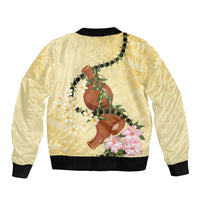 Aloha Hawaii Ipu Gourd Mix Kukui Nut Lei Sleeve Zip Bomber Jacket Lemon Yellow LT7 - Polynesian Pride