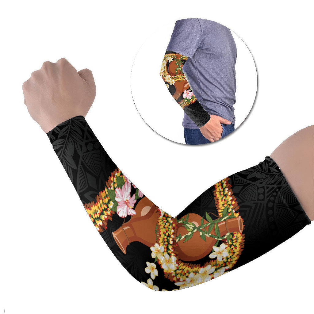 Aloha Hawaii Ipu Gourd Mix ʻĀkulikuli Lei Arm Sleeves Obsidian Black