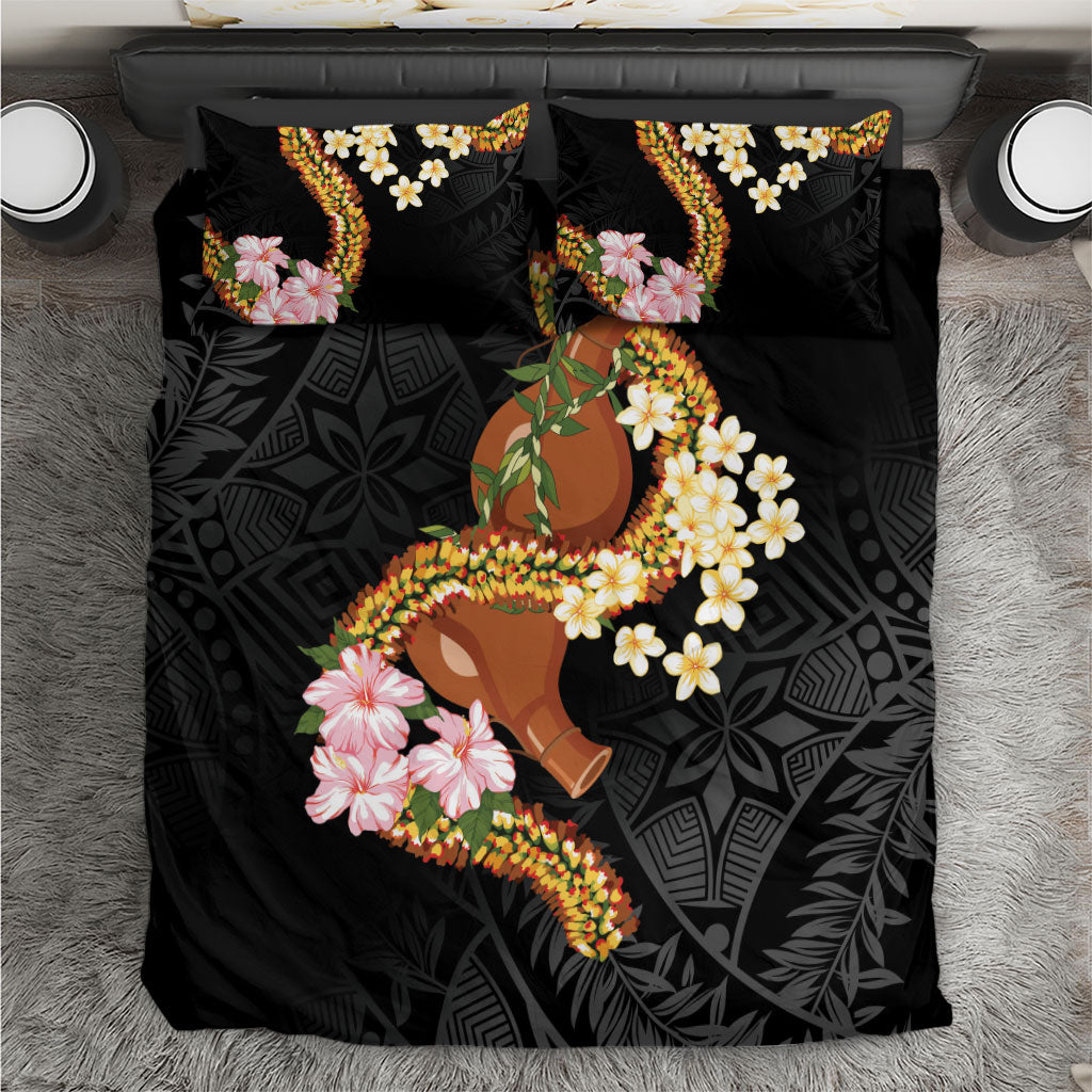 Aloha Hawaii Ipu Gourd Mix ʻĀkulikuli Lei Bedding Set Obsidian Black