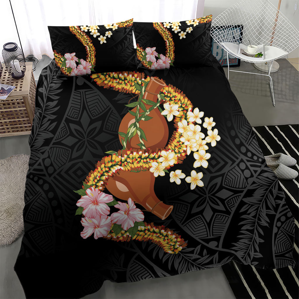 Aloha Hawaii Ipu Gourd Mix ʻĀkulikuli Lei Bedding Set Obsidian Black LT7 - Polynesian Pride