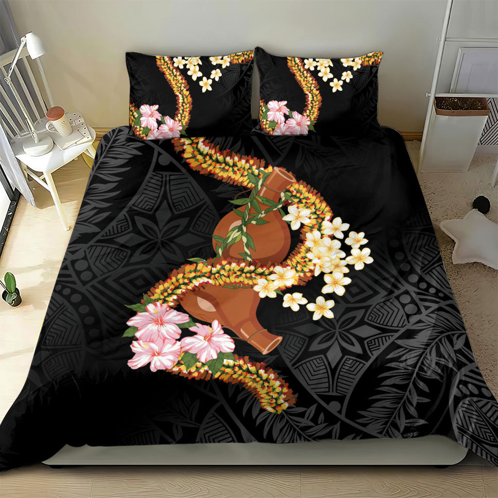 Aloha Hawaii Ipu Gourd Mix ʻĀkulikuli Lei Bedding Set Obsidian Black LT7 - Polynesian Pride