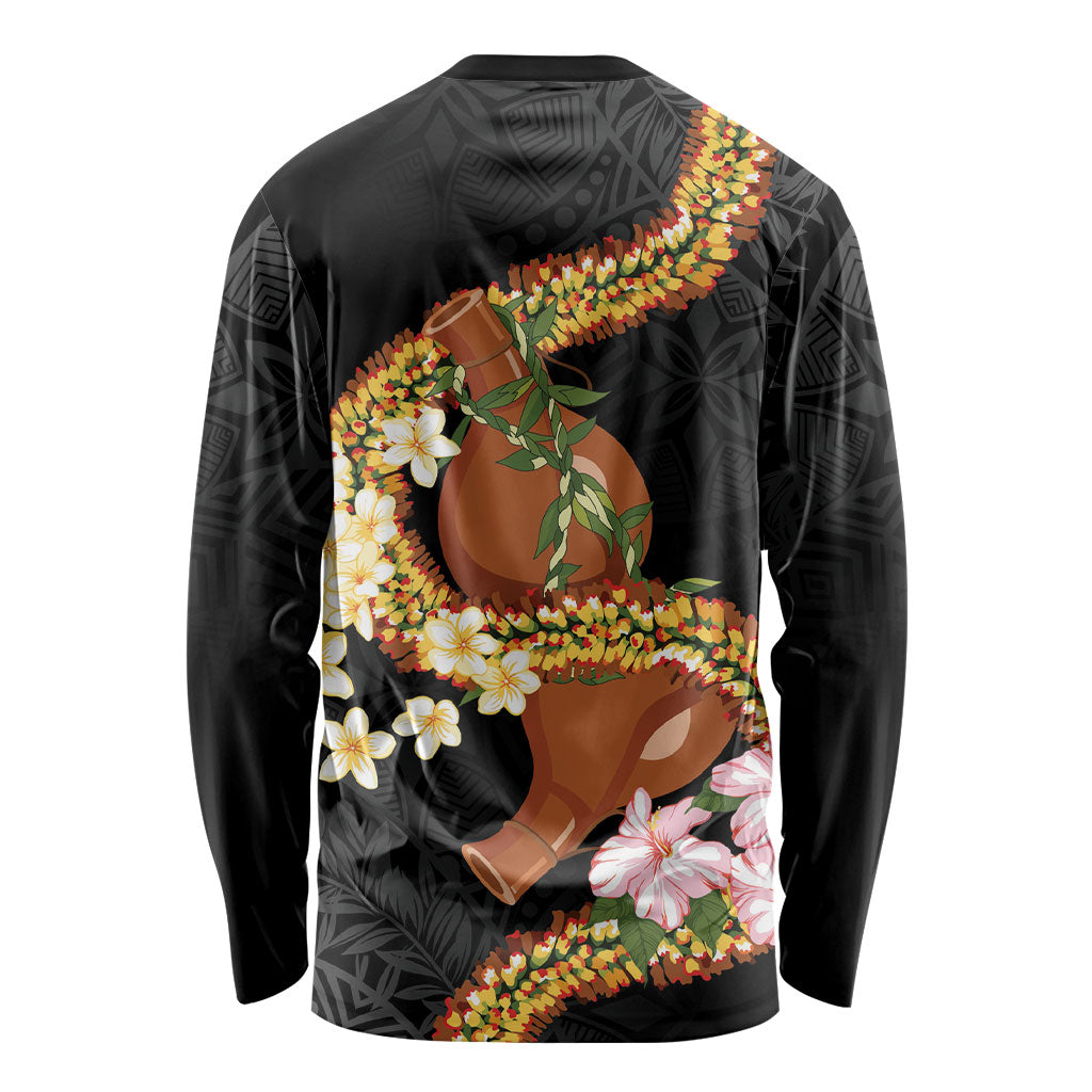 Aloha Hawaii Ipu Gourd Mix ʻĀkulikuli Lei Long Sleeve Shirt Obsidian Black LT7 - Polynesian Pride