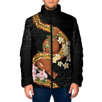 Aloha Hawaii Ipu Gourd Mix ʻĀkulikuli Lei Padded Jacket Obsidian Black LT7 Men Obsidian Black - Polynesian Pride