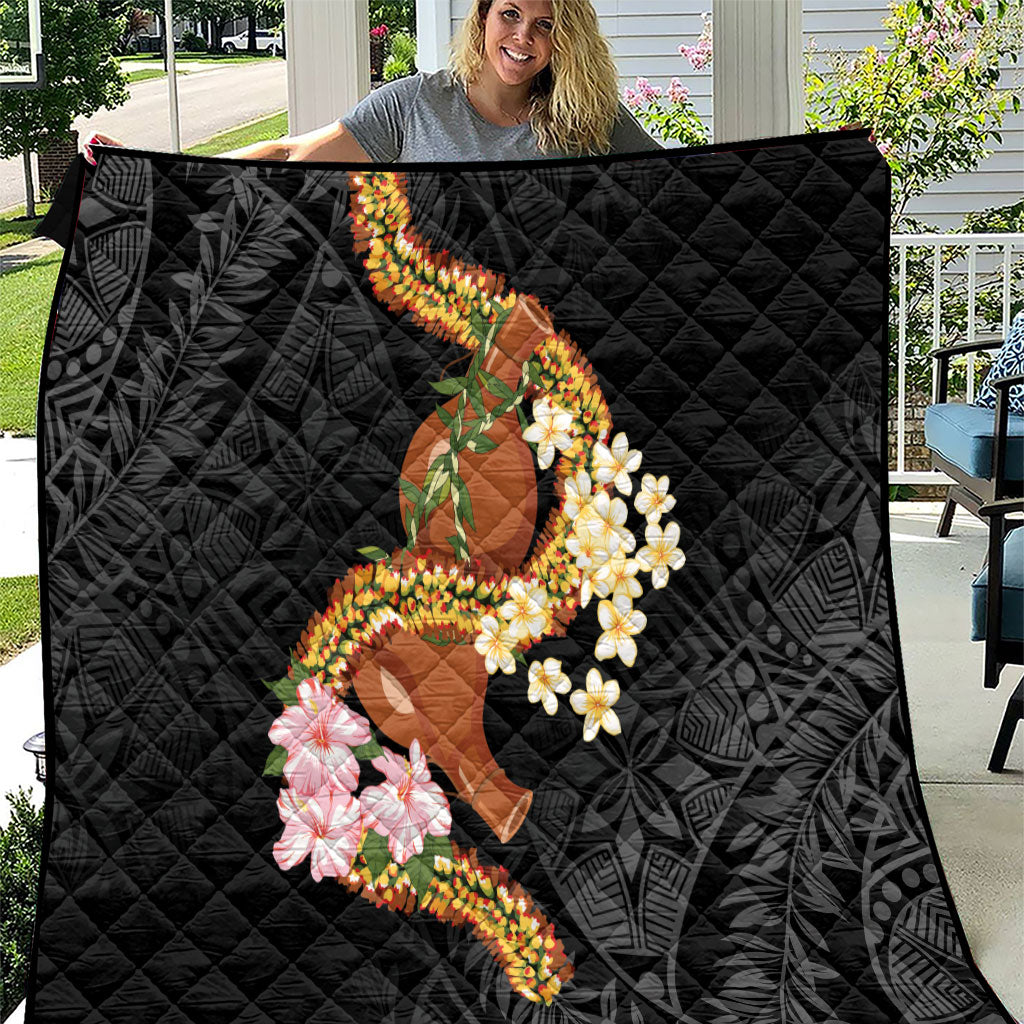 Aloha Hawaii Ipu Gourd Mix ʻĀkulikuli Lei Quilt Obsidian Black
