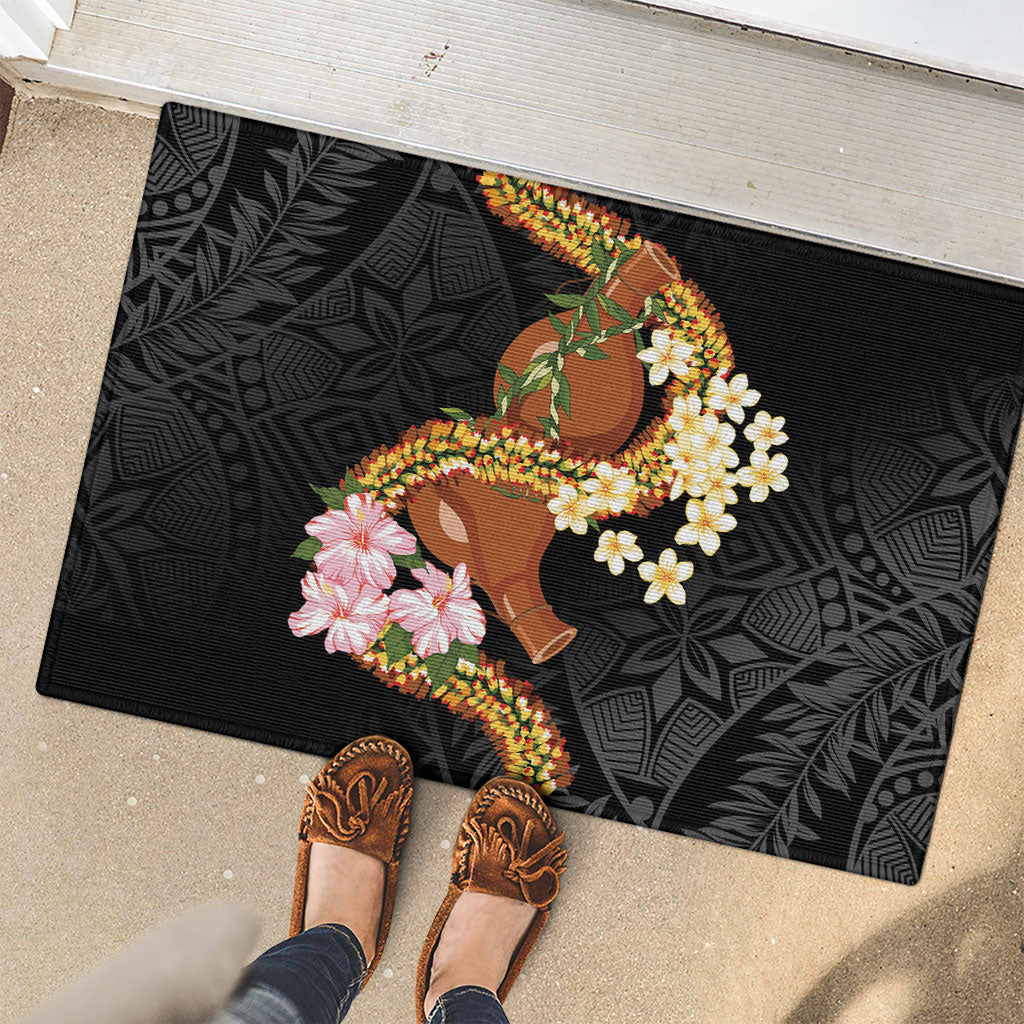 Aloha Hawaii Ipu Gourd Mix ʻĀkulikuli Lei Rubber Doormat Obsidian Black LT7 - Polynesian Pride